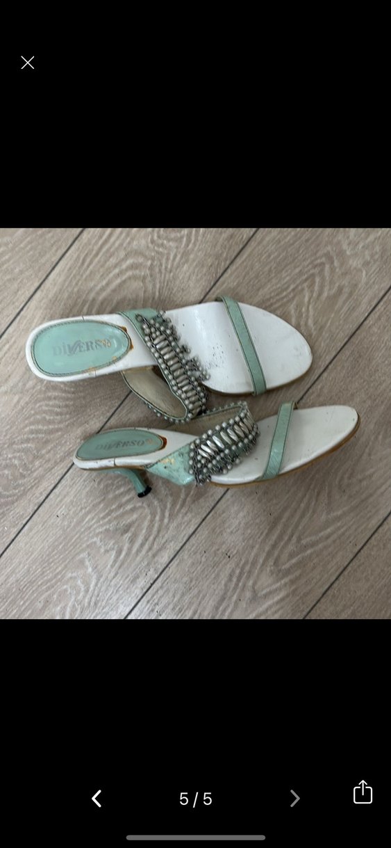 Boncuklu Turkuaz Stiletto Kadın Abiye Ayakkabı - Görsel 5