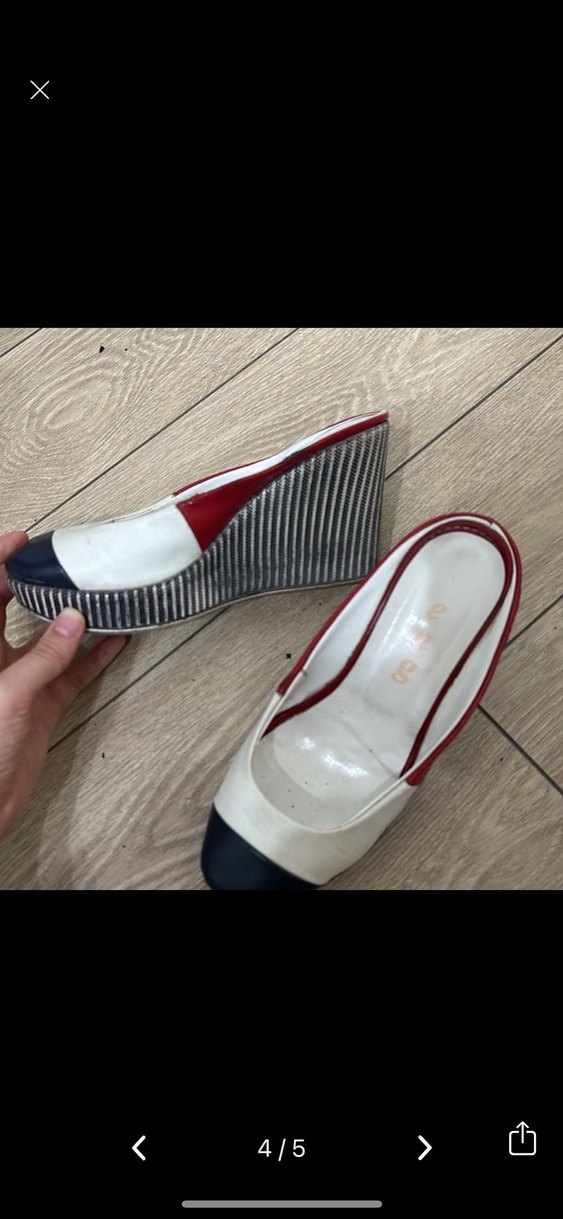 Çizgili Topuklu Beyaz Kadın Ayakkabı - Görsel 4