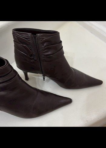 Kahverengi Deri Stiletto Topuklu Kadın Bot - Görsel 5