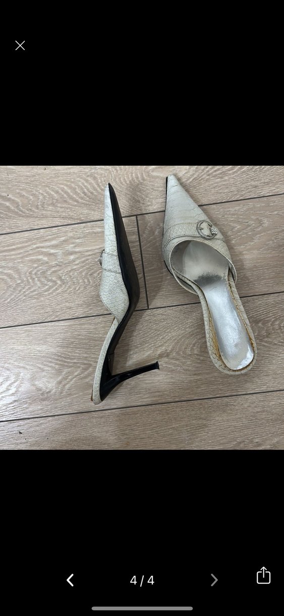 Beyaz Yılan Baskılı Topuklu Terlik - Görsel 4