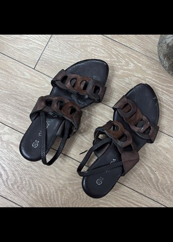 Kahverengi Dolgu Topuklu Kadın Sandalet - Görsel 2