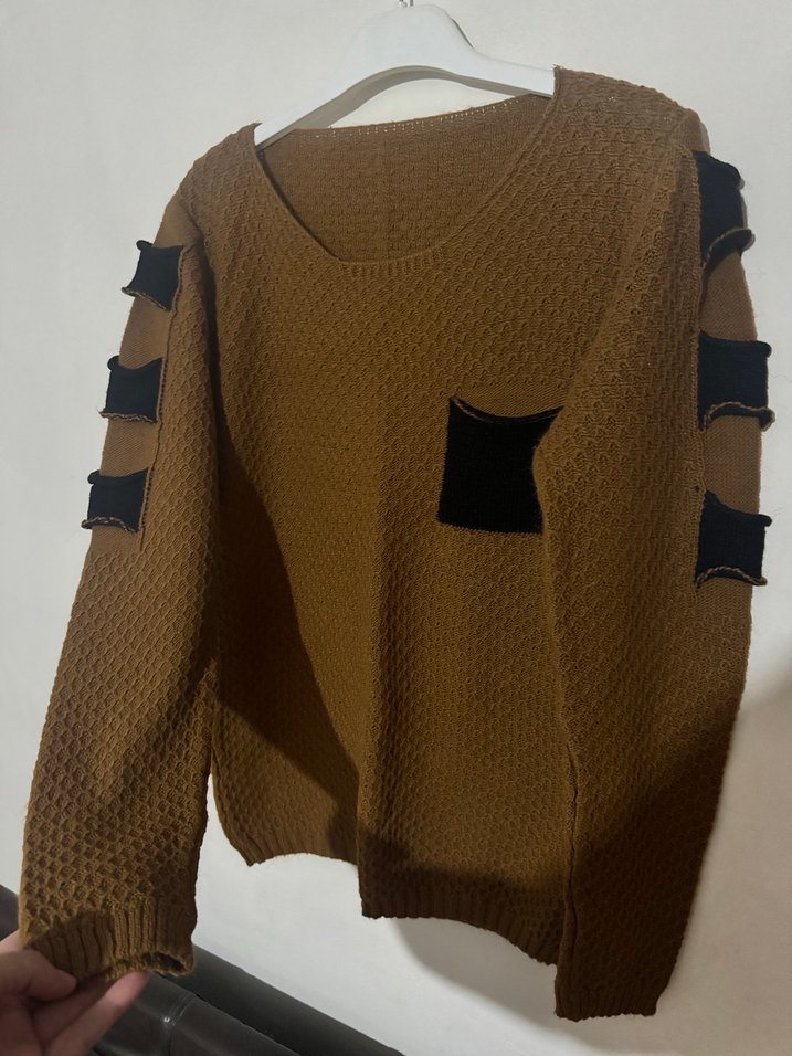 Kahverengi Triko Kadın Kazak - Görsel 4