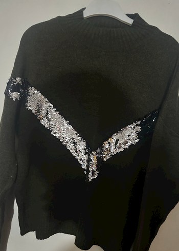 Gri Nakış detaylı Kadın Triko Kazak - Görsel 3