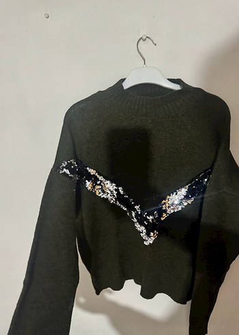 Gri Nakış detaylı Kadın Triko Kazak - Görsel 8