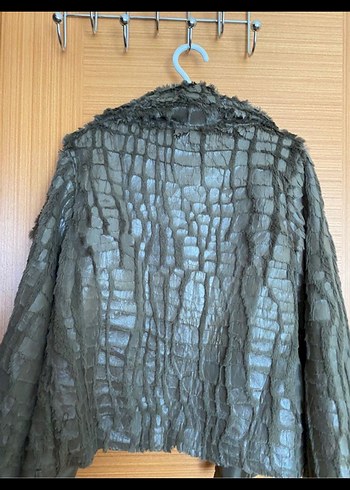 Yılan Desenli haki Kadın Kürk/ceket - Görsel 3