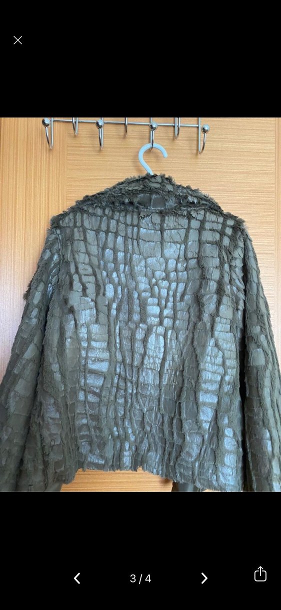 Yılan Desenli haki Kadın Kürk/ceket - Görsel 3