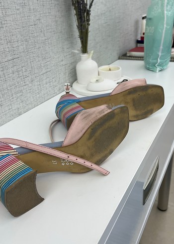 Kadın Çok Renkli Bağcıklı Blok Topuklu Ayakkabı - Görsel 3