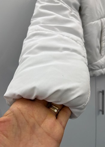 Kadın Beyaz Midi Mont, Fermuarlı, Yüksek Yaka - Görsel 2