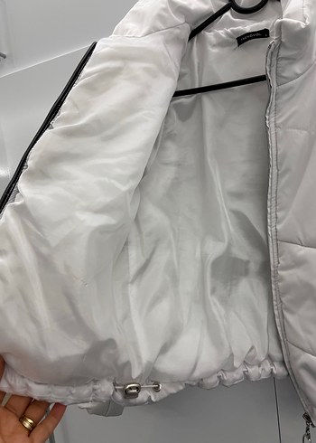 Kadın Beyaz Midi Mont, Fermuarlı, Yüksek Yaka - Görsel 5