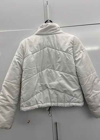 Kadın Beyaz Midi Mont, Fermuarlı, Yüksek Yaka - Görsel 6