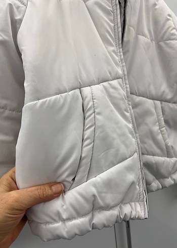 Kadın Beyaz Midi Mont, Fermuarlı, Yüksek Yaka - Görsel 3