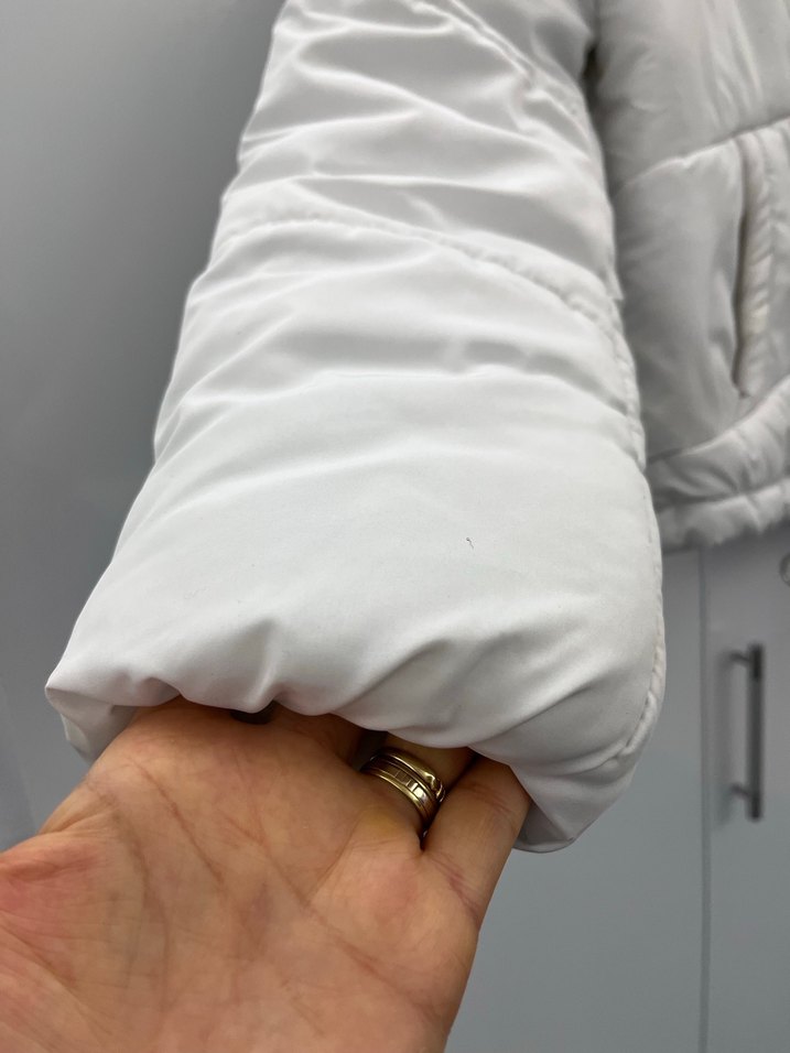 Kadın Beyaz Midi Mont, Fermuarlı, Yüksek Yaka - Görsel 2