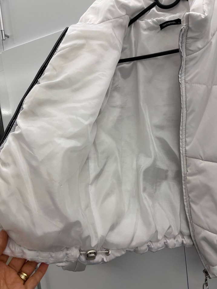 Kadın Beyaz Midi Mont, Fermuarlı, Yüksek Yaka - Görsel 5