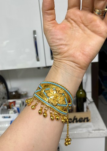 Nakışlı Altın Renkli Boncuklu Kadın Bileklik - Görsel 5