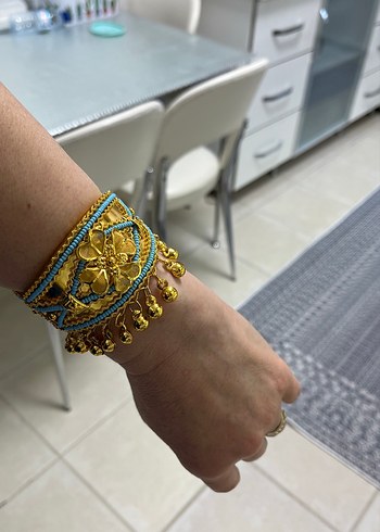 Nakışlı Altın Renkli Boncuklu Kadın Bileklik - Görsel 4