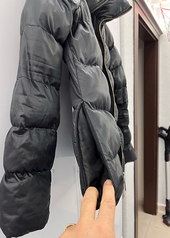 Kadın Siyah Midi Kışlık Şişme Mont - Görsel 3