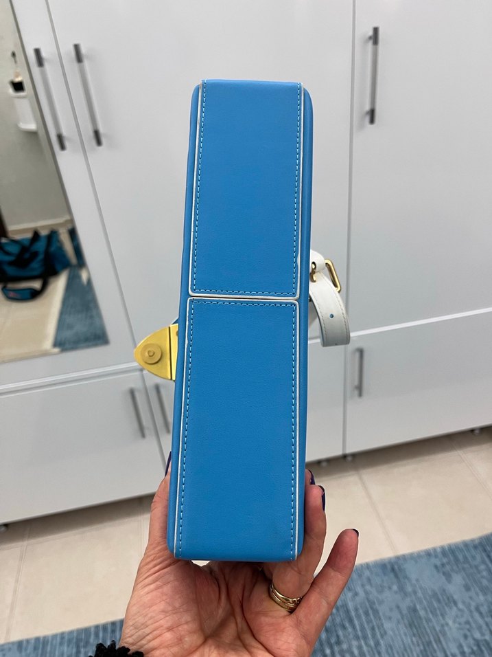 Mavi Deri Kadın Çanta Kalp Tokalı - Görsel 5