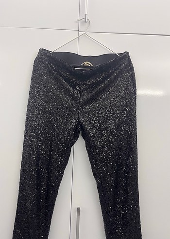 Siyah Payetli Kadın Kumaş Pantolon - Görsel 2