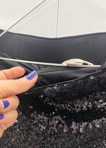 Siyah Payetli Kadın Kumaş Pantolon - Görsel 7