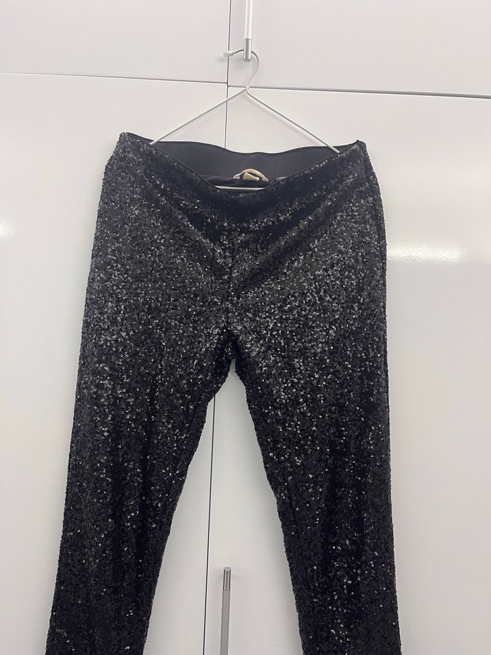 Siyah Payetli Kadın Kumaş Pantolon - Görsel 2