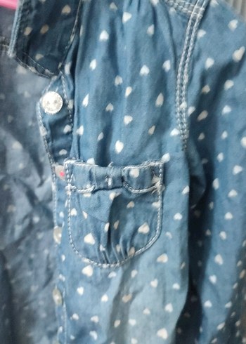 Kız Çocuk Gri kalp Desenli Düğmeli Kot gömlek - Görsel 2