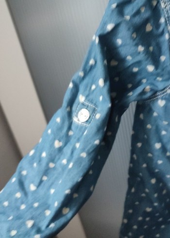 Kız Çocuk Gri kalp Desenli Düğmeli Kot gömlek - Görsel 3