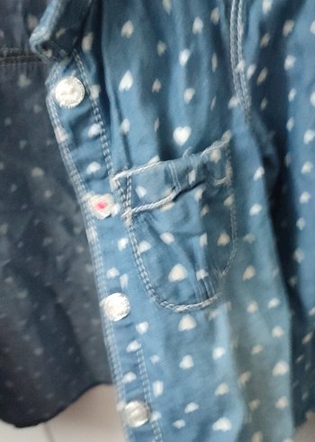 Kız Çocuk Gri kalp Desenli Düğmeli Kot gömlek - Görsel 4