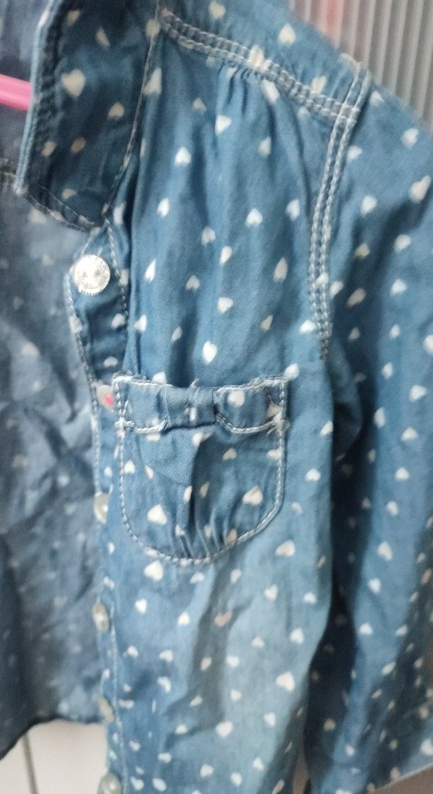 Kız Çocuk Gri kalp Desenli Düğmeli Kot gömlek - Görsel 2