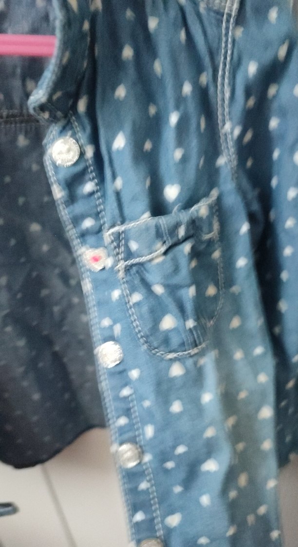 Kız Çocuk Gri kalp Desenli Düğmeli Kot gömlek - Görsel 4