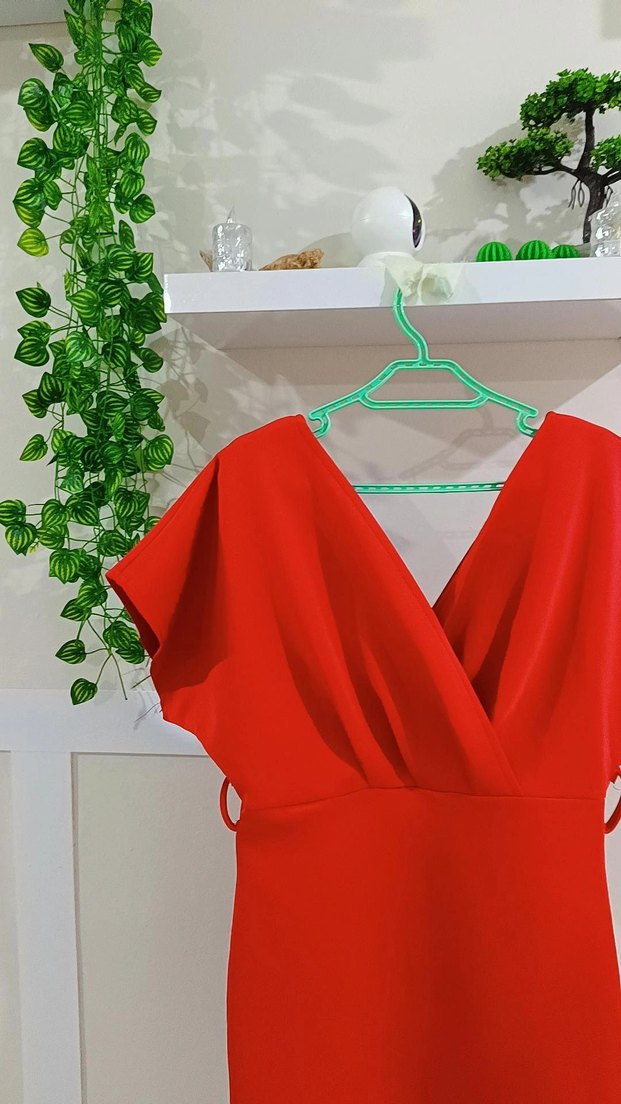 Kırmızı Drapeli Mini Abiye Elbise - Görsel 2