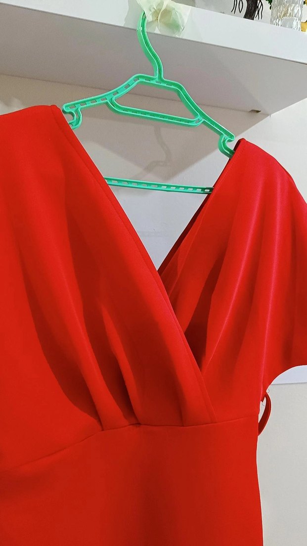 Kırmızı Drapeli Mini Abiye Elbise - Görsel 4