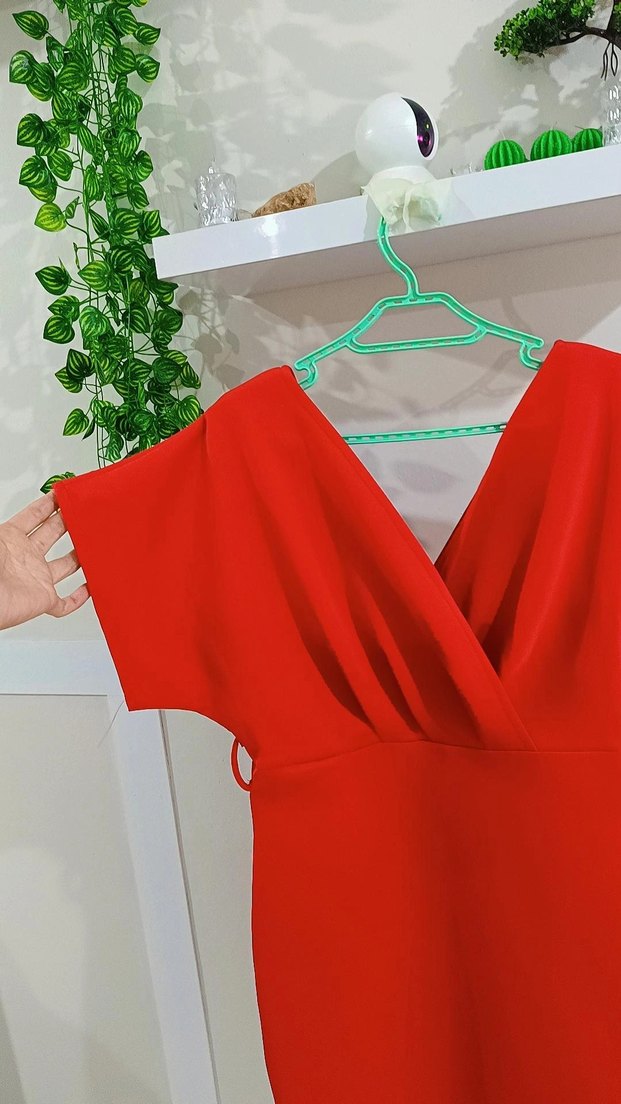 Kırmızı Drapeli Mini Abiye Elbise - Görsel 5