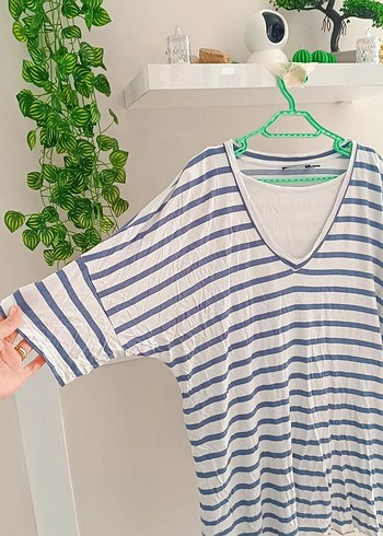 Asos Mavi Beyaz Çizgili Hamileler içinde uygun V Yaka Tişört