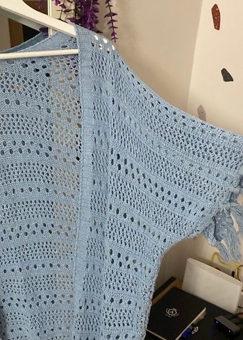 Bohem Tarz Örgü Mavi Kadın Hırka - Görsel 3