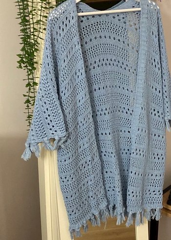 Bohem Tarz Örgü Mavi Kadın Hırka - Görsel 2