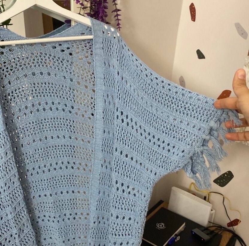 Bohem Tarz Örgü Mavi Kadın Hırka - Görsel 3