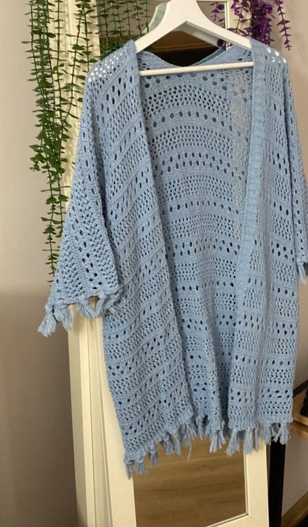 Bohem Tarz Örgü Mavi Kadın Hırka - Görsel 2