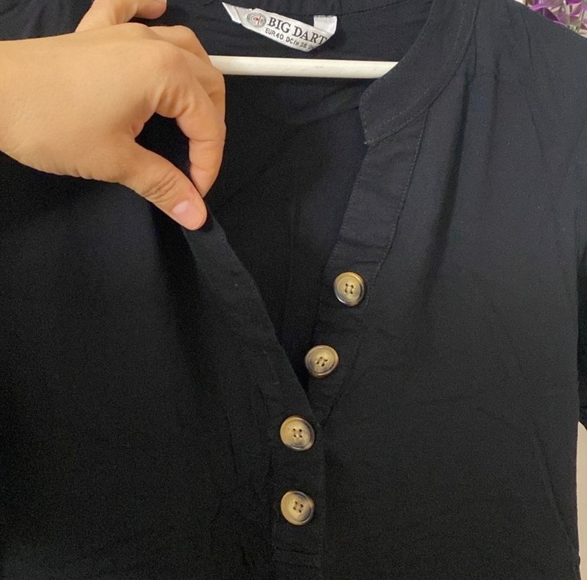 Düğmeli Siyah Keten Kadın Tulum - Görsel 2