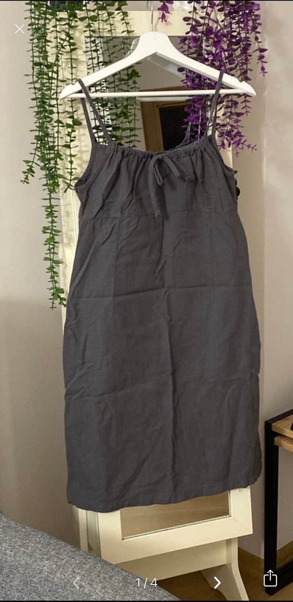 Gri Midi Keten Elbise - Görsel 4