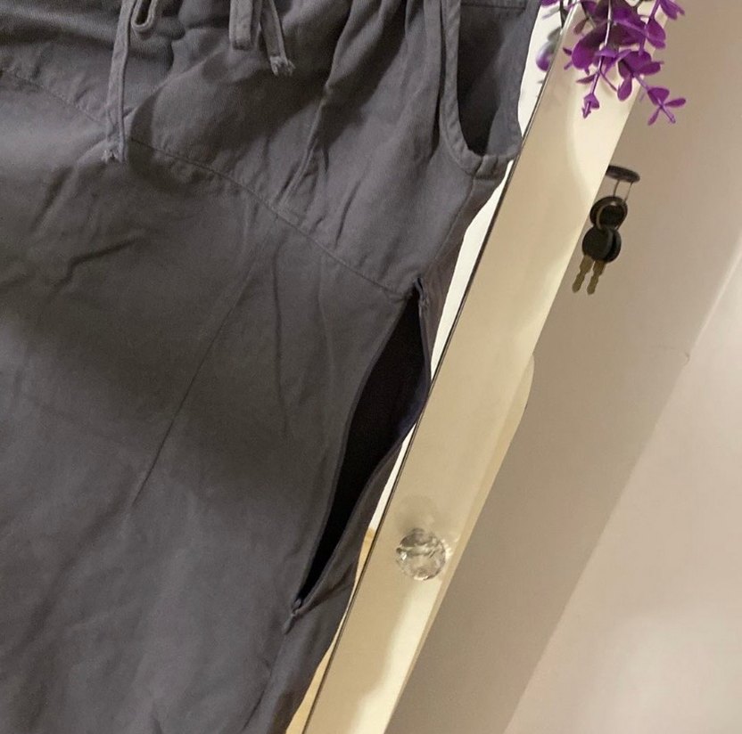 Gri Midi Keten Elbise - Görsel 3