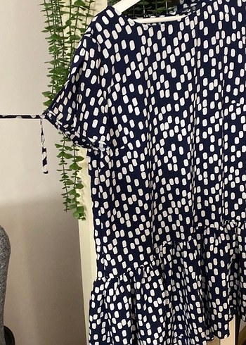 Lacivert Beyaz Puantiyeli kısa Elbise - Görsel 2