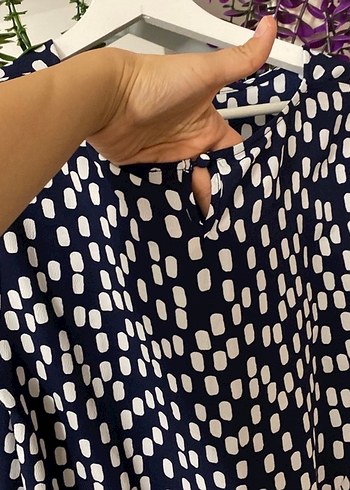 Lacivert Beyaz Puantiyeli kısa Elbise - Görsel 3