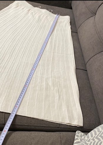 Beyaz Pilili Kadın Uzun Keten Etek - Görsel 2