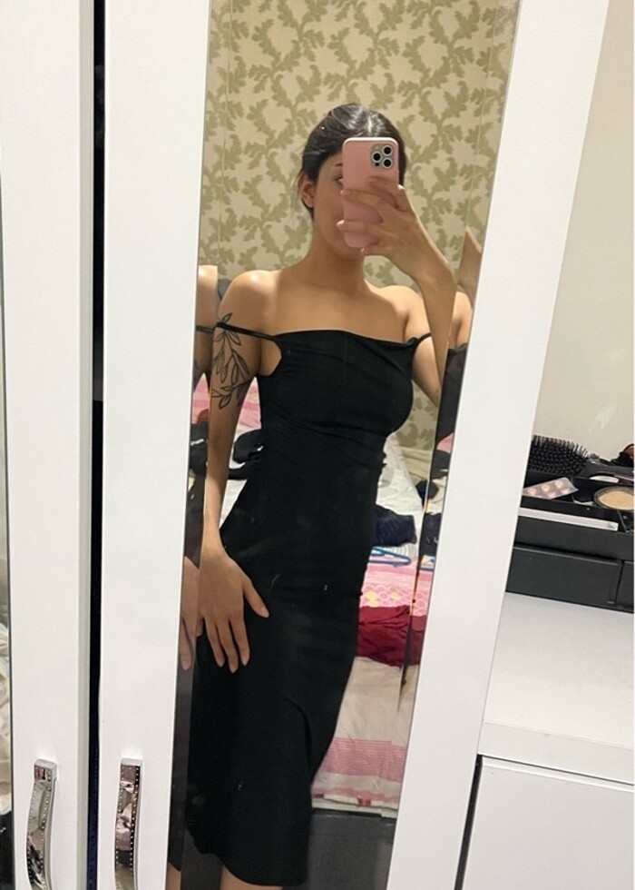 Siyah düz elbise - Görsel 4