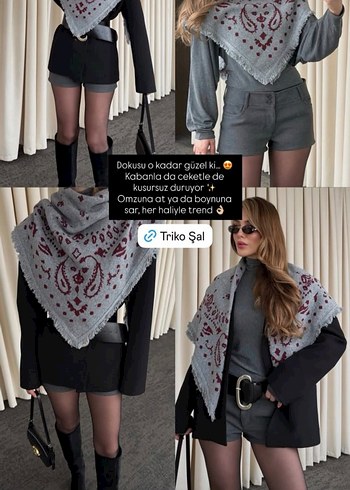 Baskılı gri bordo desenli şal - Görsel 5