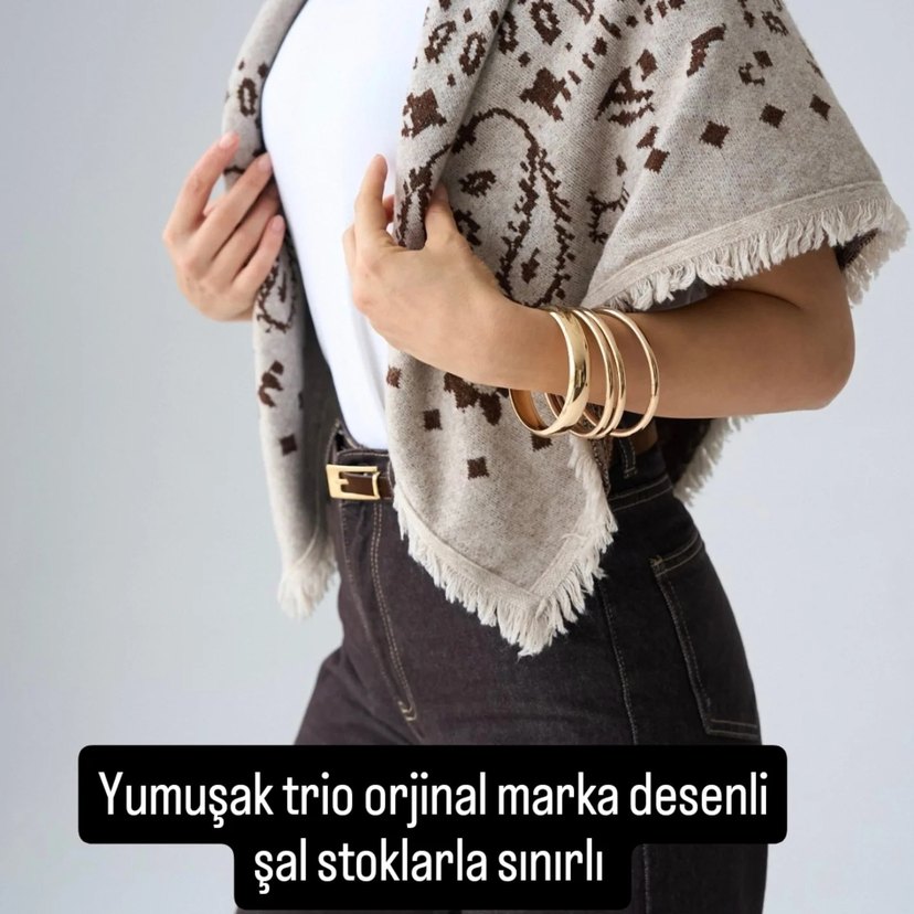 Bohem Tarzda Kahverengi tonlarda  Kadın Şal - Görsel 2