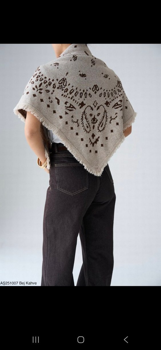 Bohem Tarzda Kahverengi tonlarda  Kadın Şal - Görsel 3
