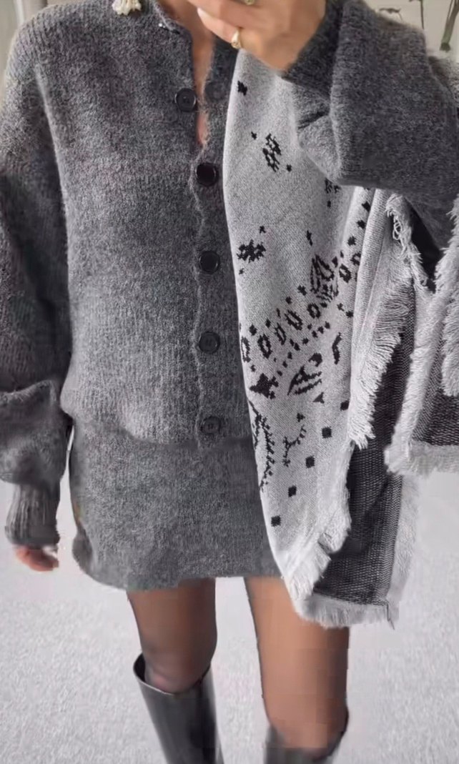 Gri Bohem Örgü Kadın Şal - Görsel 4