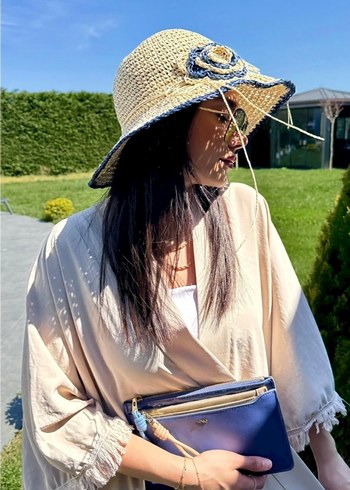 Fırfırlı hasır Örgü Bohem Kadın Şapka - Görsel 3