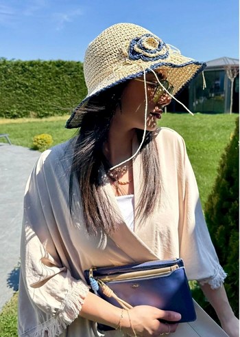 Fırfırlı hasır Örgü Bohem Kadın Şapka - Görsel 4